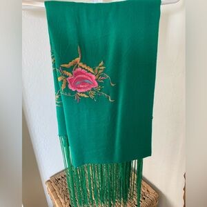 Teal Shawl w/Rose Embroidery